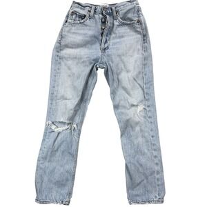 Agolde Riley Button Fly‎ Jeans Women's Size 23 Blue Denim Distressed Made In USA